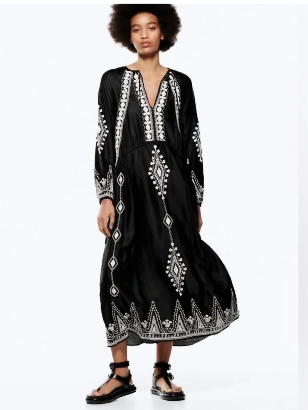 Zara black embroidered maxi dress